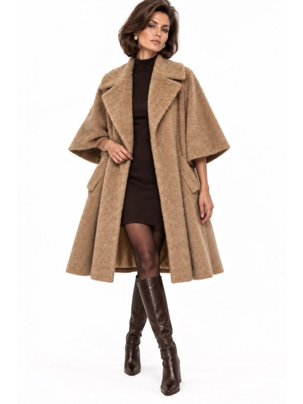 vintage 60s LILLIE ANN 100% llama coat L XL swing camel mod san francisco